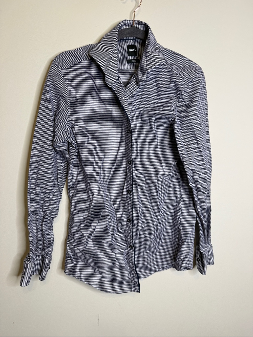 BOSS purple and White Micro-Check Button-Down Shirt